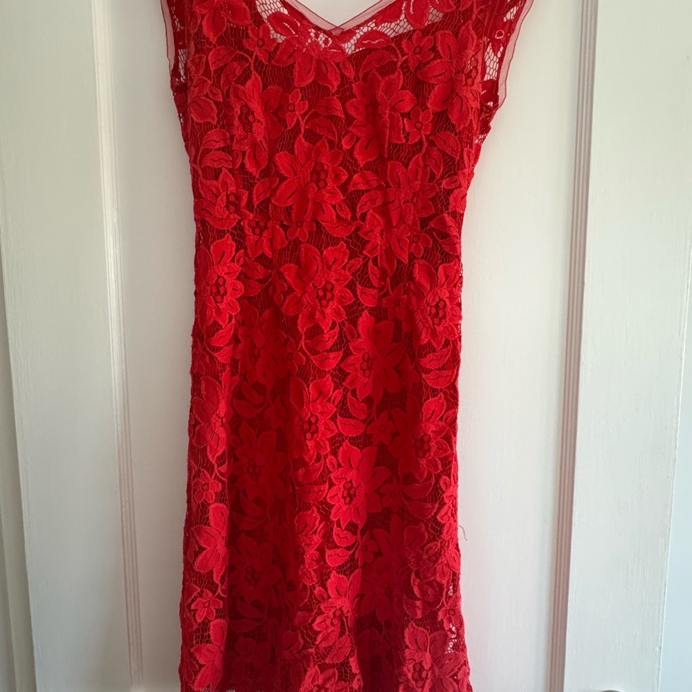 Nanette Lepore Red Sheath Midi Dress V-Neck Sleeveless